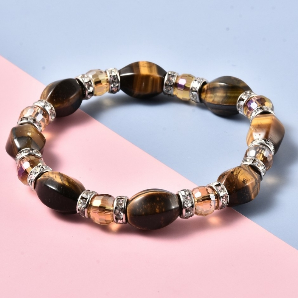 NWT Tiger's Eye & Multi Gemstone Beaded Stretch Bracelet